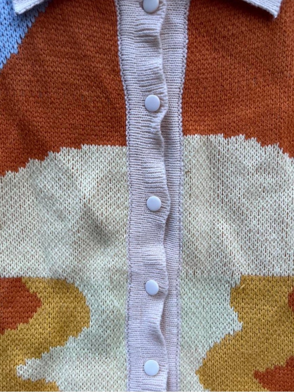 Honey Toc Orange & Blue Patterned Collared Cardigan Sweater - Picture 5 of 7